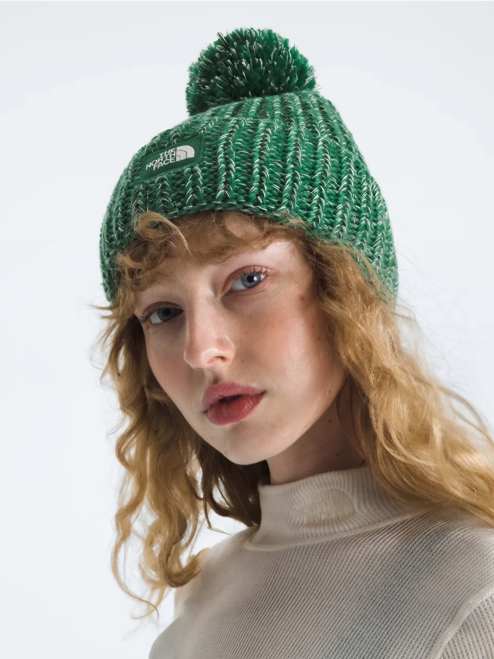 The North Face Cozy Chunky Green Cabin Beanie Hat Winter Outdoor Ski